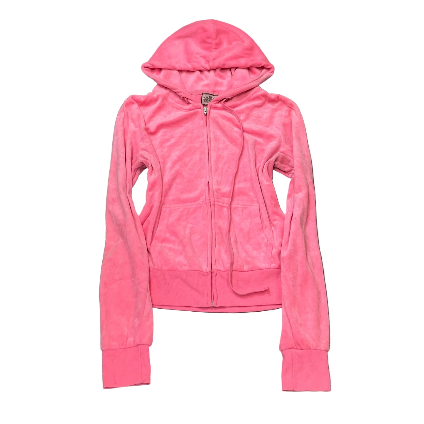 Juicy Couture Women's Bright Pink Velour Zip-Up Hoodie Drawstring Pockets Size M