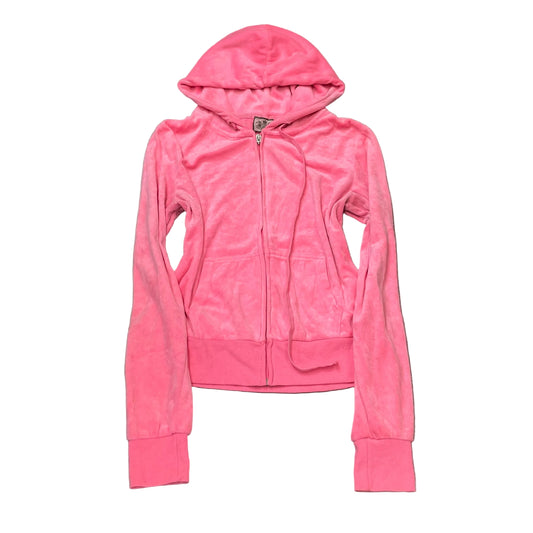 Juicy Couture Women's Bright Pink Velour Zip-Up Hoodie Drawstring Pockets Size M