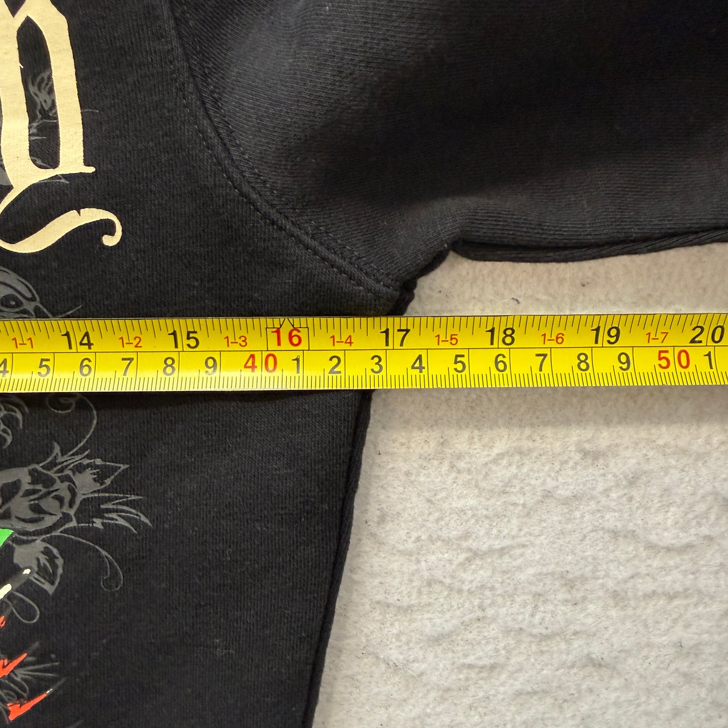 Ed Hardy Rose Skull Heart Women's Black Fleece Cropped Pullover Hoodie Size M