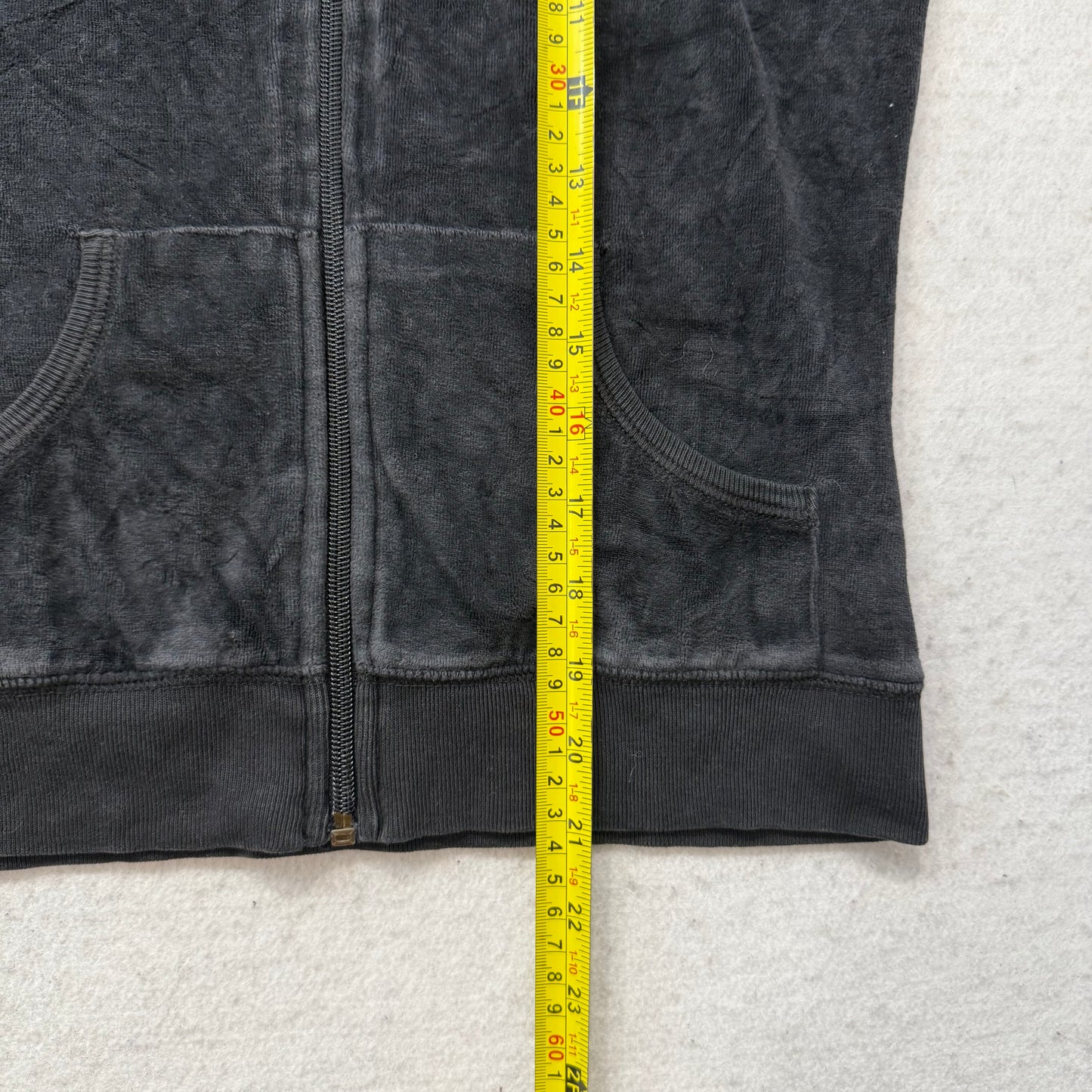 Juicy Couture Black Velour Tracksuit Set Zip Up Hoodie & Flared Pant Logo Size S