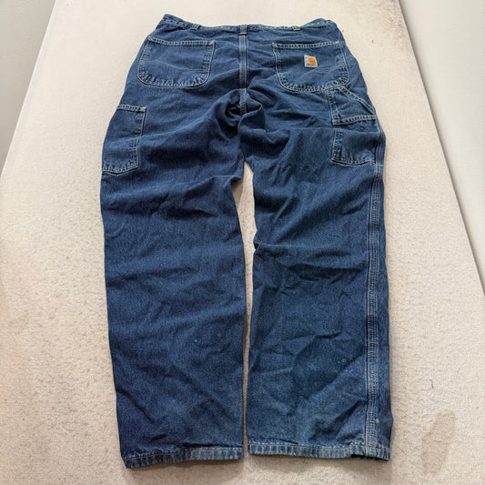 Carhartt Men's Blue Denim Carpenter Jeans Dungaree Fit Pockets Logo Size 36x32