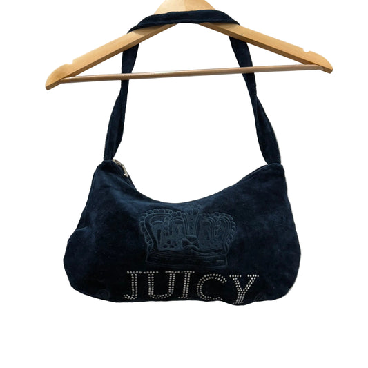 Juicy Couture Women's Navy Blue Velour Debossed Crown Shoulder Strap Hobo Bag