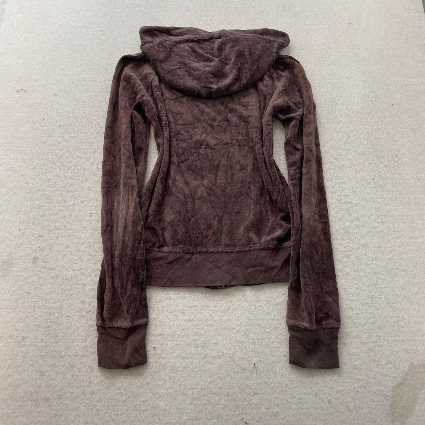 Vintage Juicy Couture Women's Brown Velour Tracksuit Sets Hoodie & Pant Size S