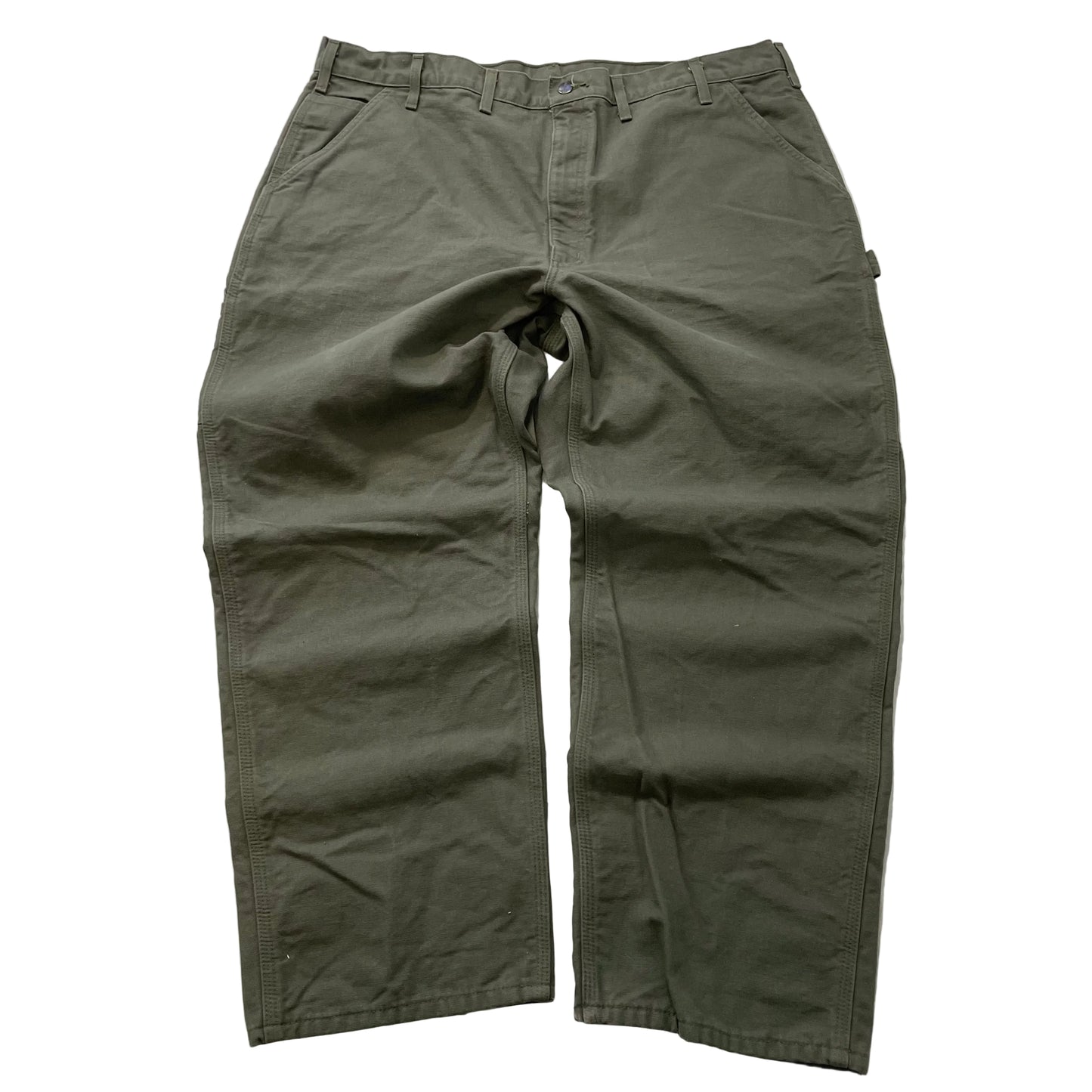 Carhartt Men's Olive Green Loose Fit Carpenter Canvas Pants Pocket Logo Size W42