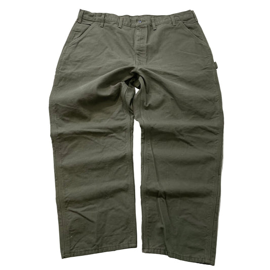 Carhartt Men's Olive Green Loose Fit Carpenter Canvas Pants Pocket Logo Size W42