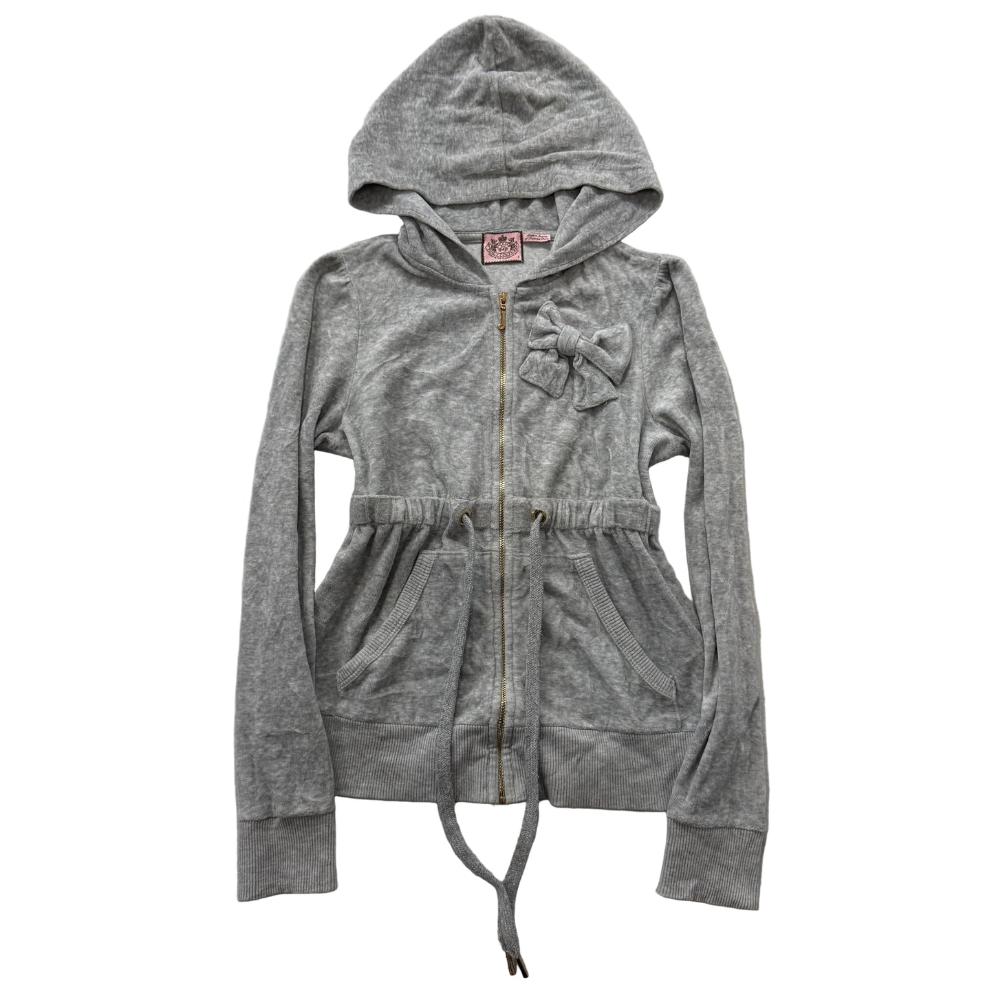 Vintage Juicy Couture Zip Up Hoodie Velour Bow Cinched Drawstring Waist Size S