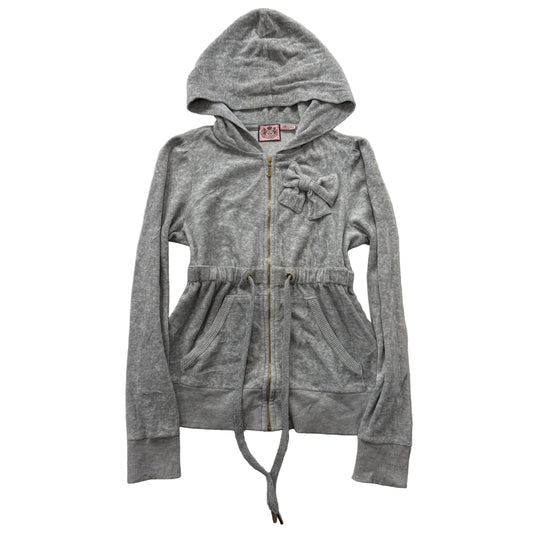 Vintage Juicy Couture Zip Up Hoodie Velour Bow Cinched Drawstring Waist Size S