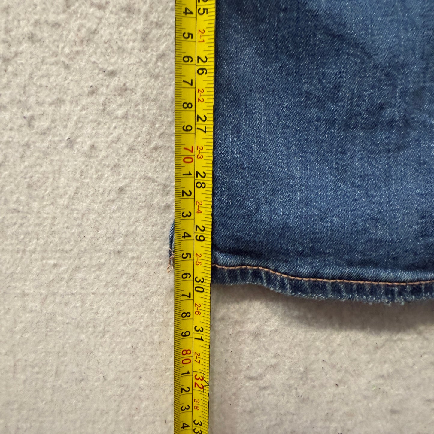 American Eagle Women's Blue Flared Denim Jeans Ripped Knees Stretch Size W34