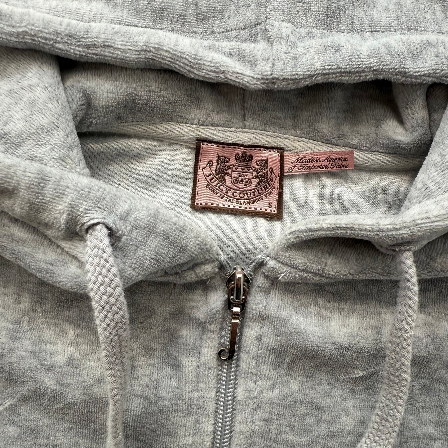 Vtg Juicy Couture Women's Heather Grey Velour Tracksuit Set Hoodie & Pant Size S