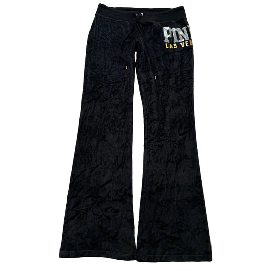 Victoria's Secret PINK Las Vegas Women's Black Velour Flared Track Pants Size M