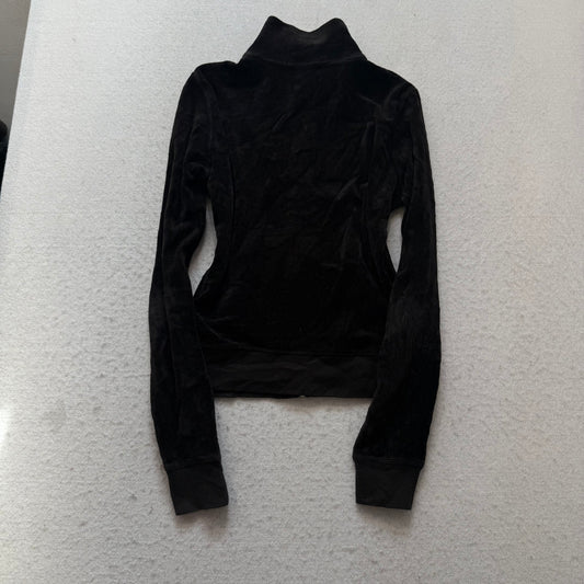 2003 Vtg Juicy Couture Women's Black Velour Zip-Up Track Jacket Mock Neck Size P