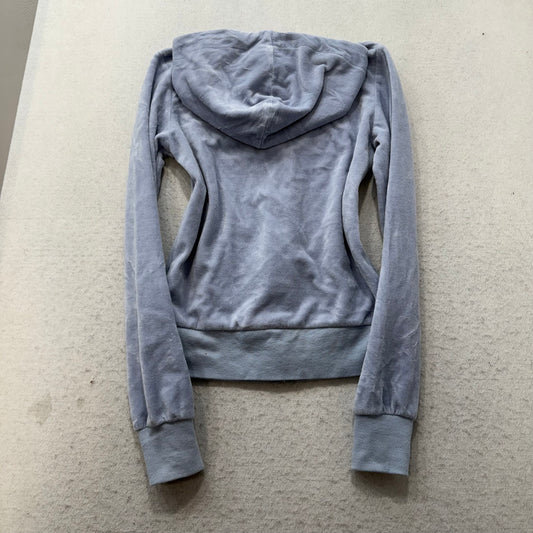 Vintage Juicy Couture Women's Slate Gray Velour Zip-Up Hoodie Drawstring Size S