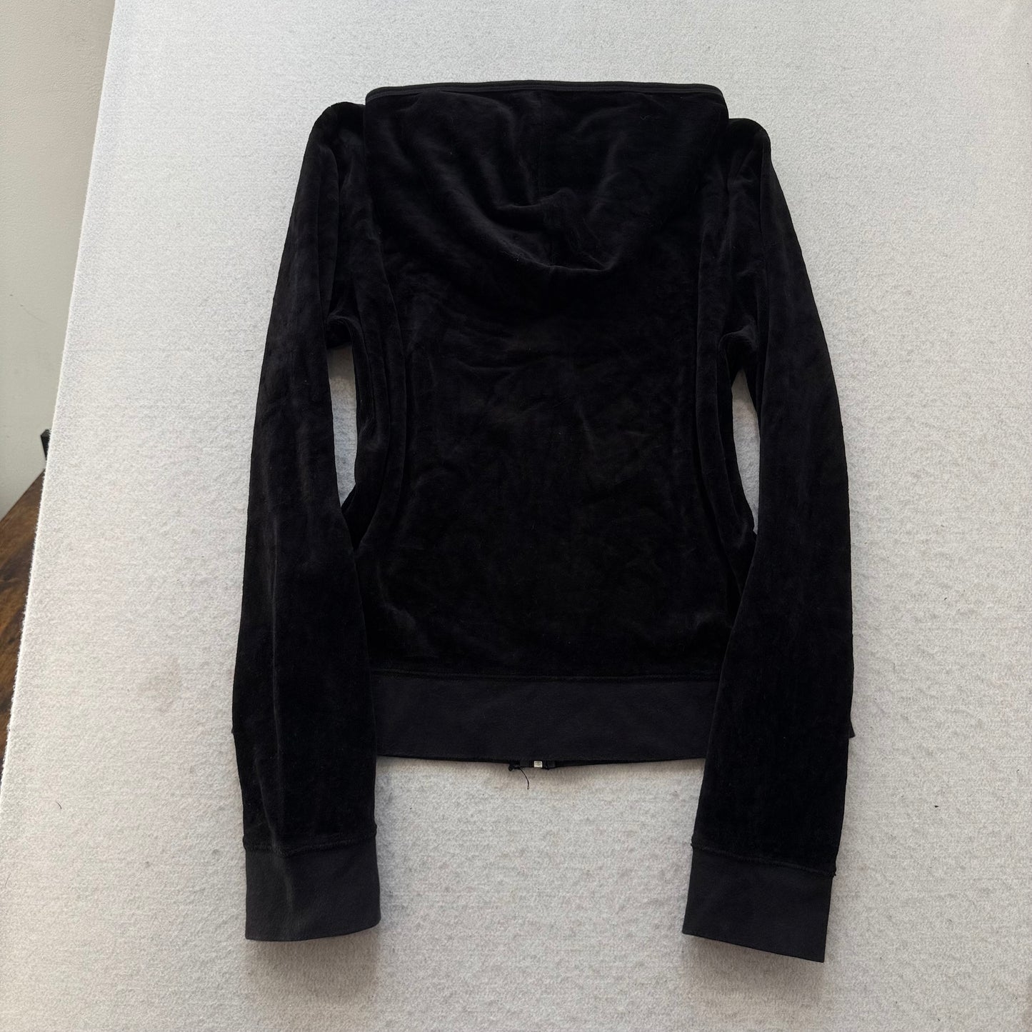 Juicy Couture Women's Black Velour Full Zip Hoodie Loungewear Pockets Size XL