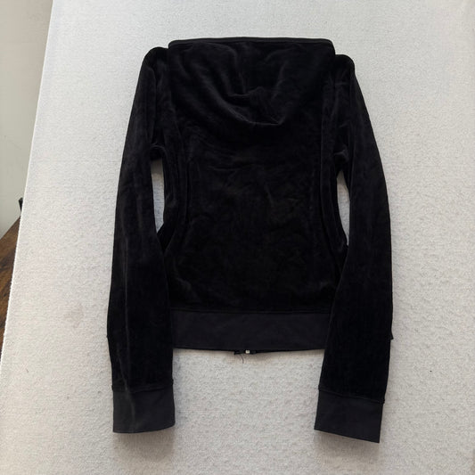 Juicy Couture Women's Black Velour Full Zip Hoodie Loungewear Pockets Size XL