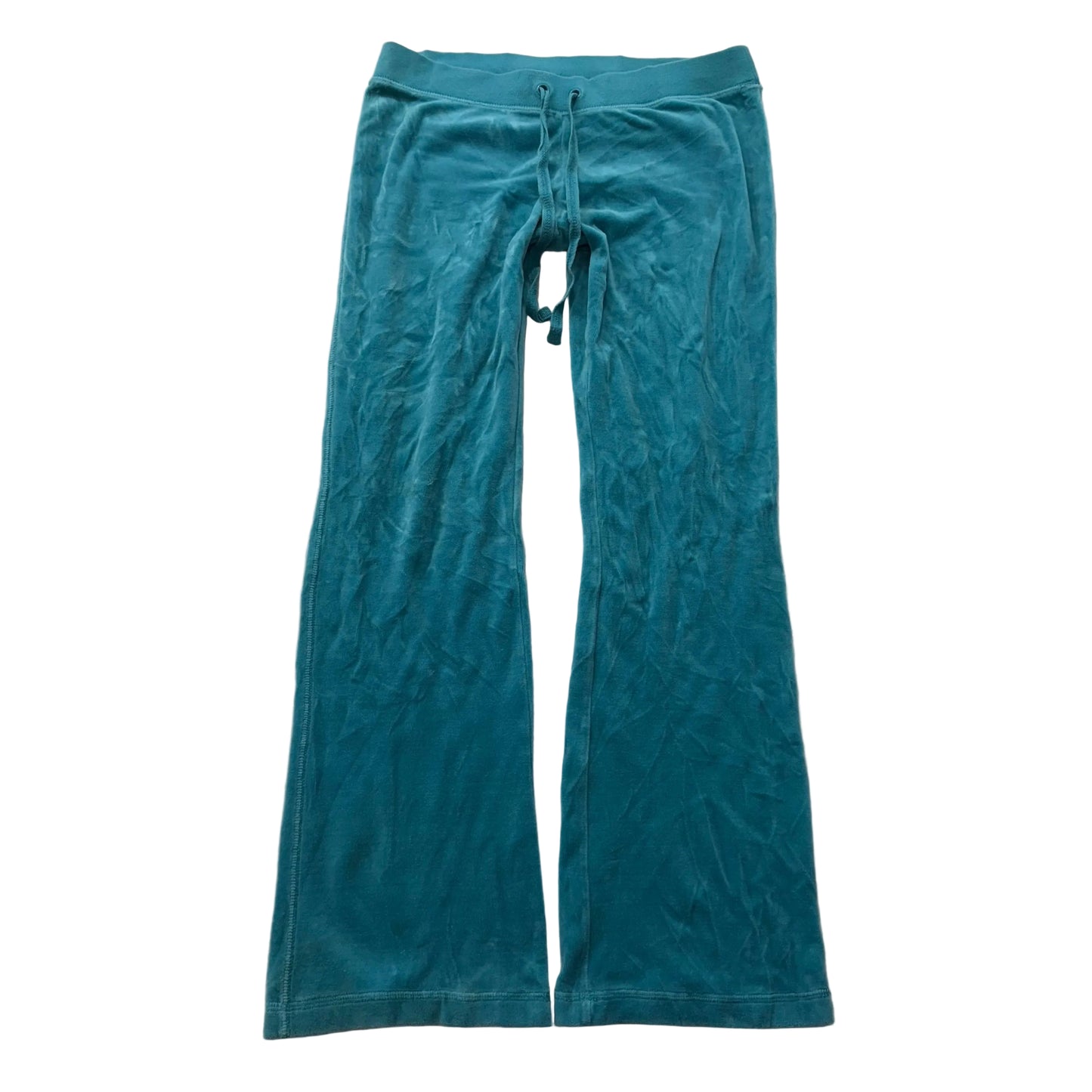 Vintage Juicy Couture Women Teal Blue Velour Flare Track Pant Snap Pocket Size L