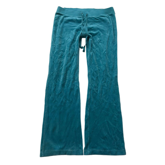 Vintage Juicy Couture Women Teal Blue Velour Flare Track Pant Snap Pocket Size L