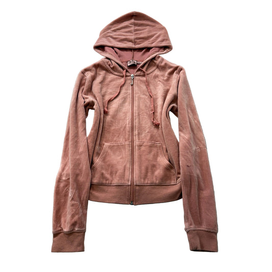 Juicy Couture Women's Dusty Rose Velour Zip-Up Hoodie Pockets Drawstring Size M
