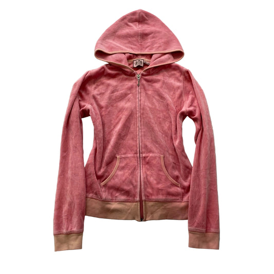 Vintage Juicy Couture Women's Peach Velour Full Zip Hoodie Pockets Y2k Size S