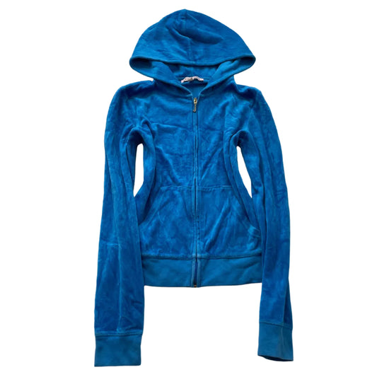 Juicy Couture Women's Cobalt Blue Velour Zip-Up Hoodie Loungewear Pockets Size M