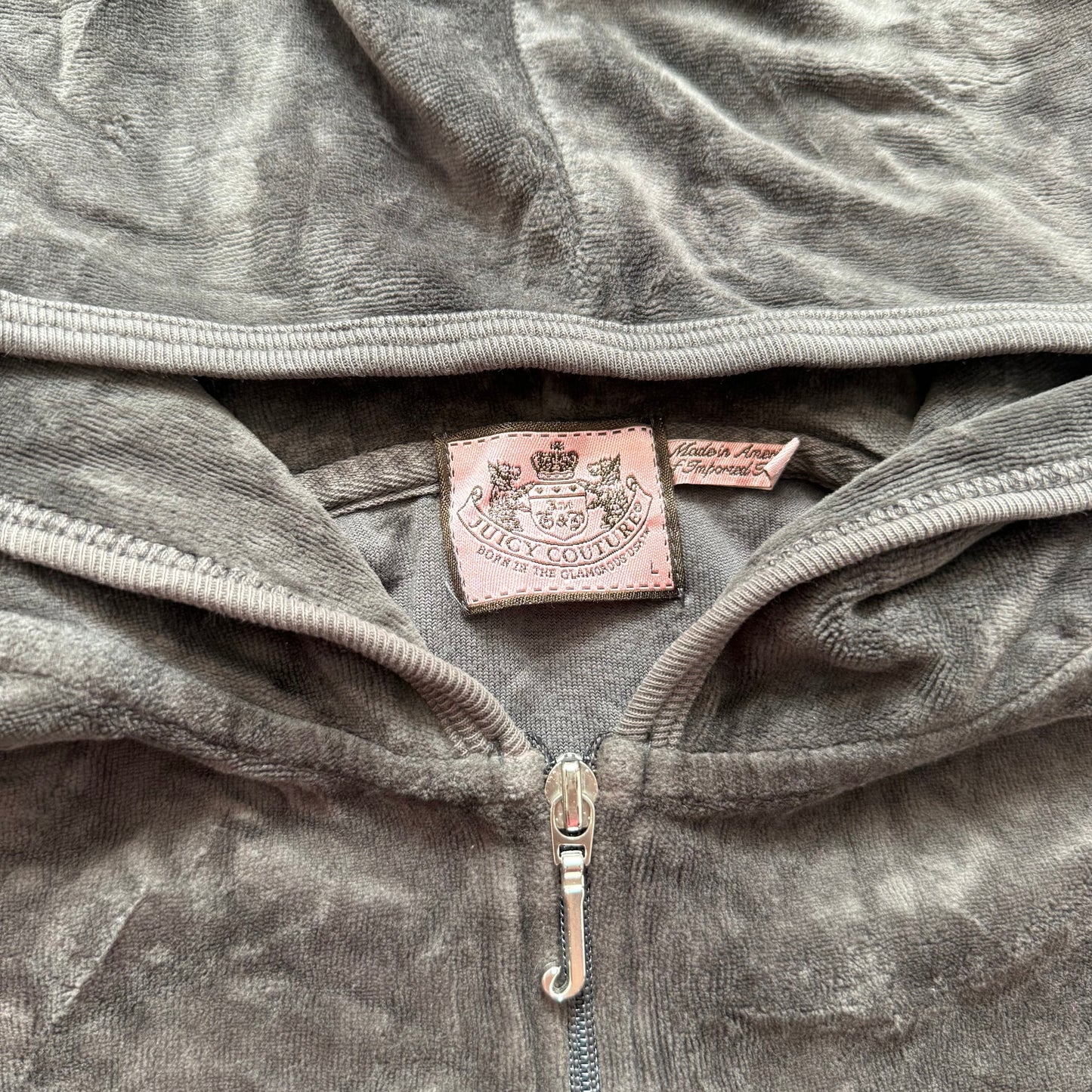Vintage Juicy Couture Womens Chocolate Brown Velour Zip-Up Hoodie Graphic Size L