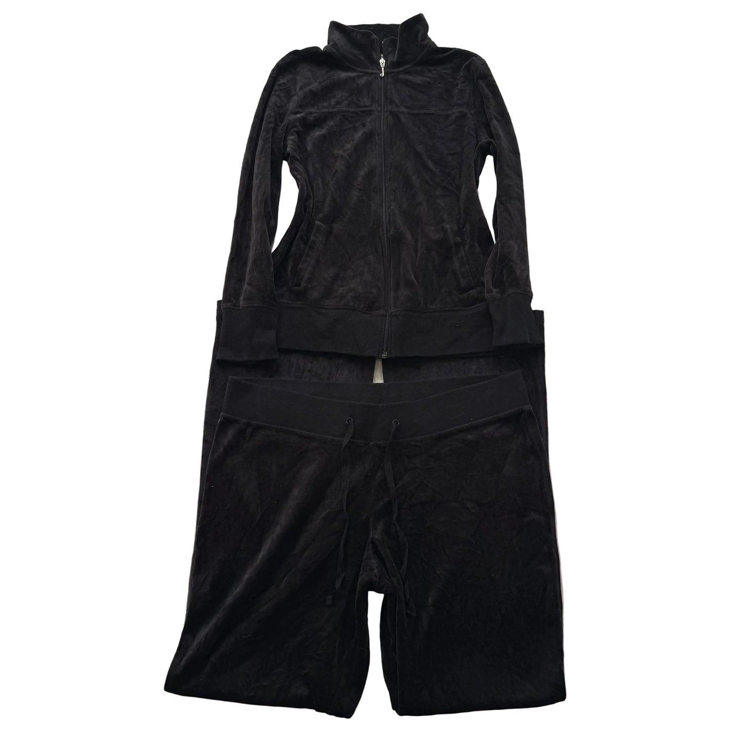 Vtg Juicy Couture Women's Black Velour Tracksuit Set Jacket & Pant Y2k Size L/XL
