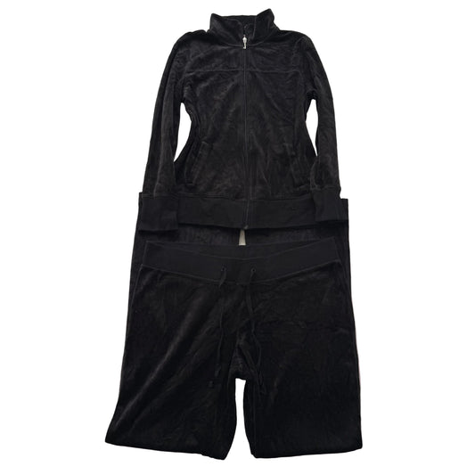 Vtg Juicy Couture Women's Black Velour Tracksuit Set Jacket & Pant Y2k Size L/XL