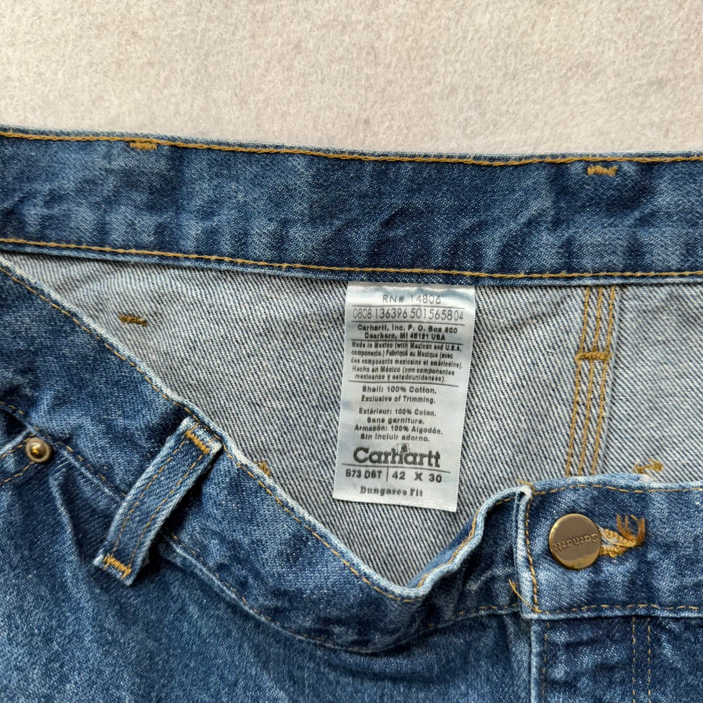Carhartt Men's Blue Denim Double Knee Baggy Carpenter Jeans Hammer Loop Size 42