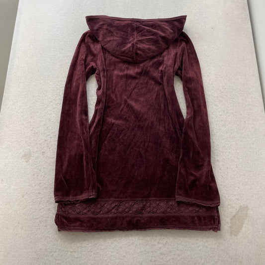 2003 Vintage Juicy Couture Women's Maroon Velour Pullover Long Hooded Y2k Size M