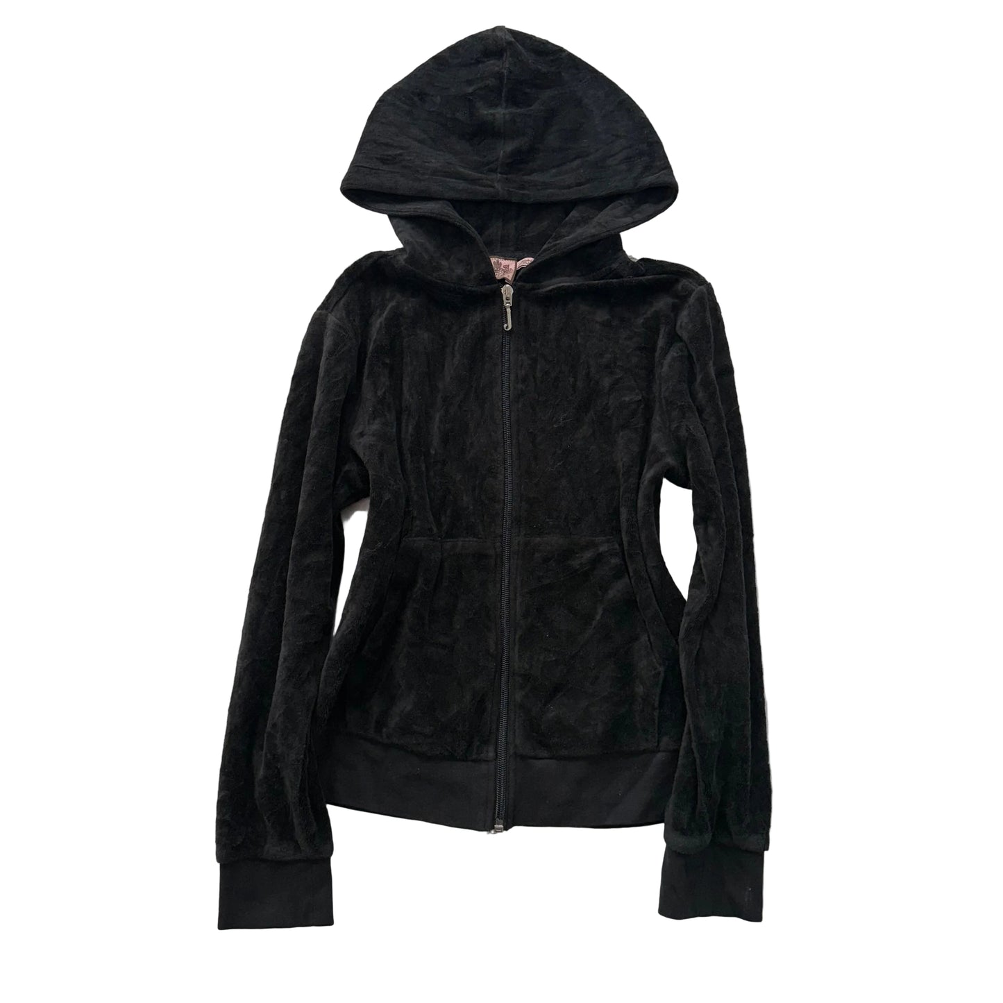 Vintage Juicy Couture Women's Black Velour Full Zip Hoodie Loungewear Y2K Size S
