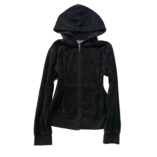 Vintage Juicy Couture Women's Black Velour Full Zip Hoodie Loungewear Y2K Size S