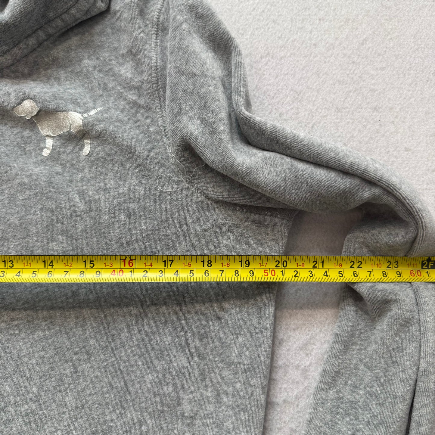 Victoria's Secret PINK Women's Gray Velour Full Zip Hoodie Drawstring Y2k Size L