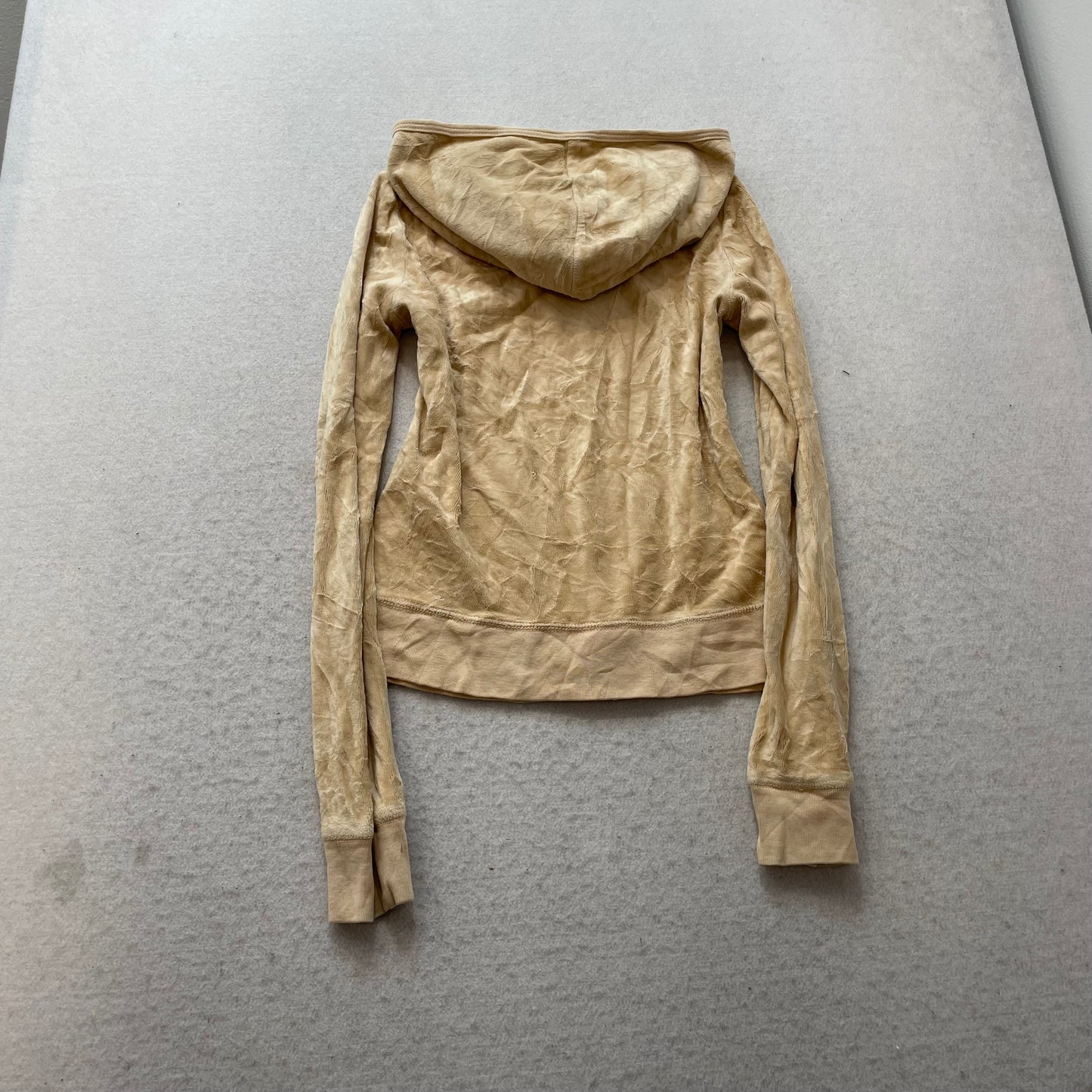90's Vintage Juicy Couture Women's Tan Velour Full Zip Hoodie Pockets Y2k Size M