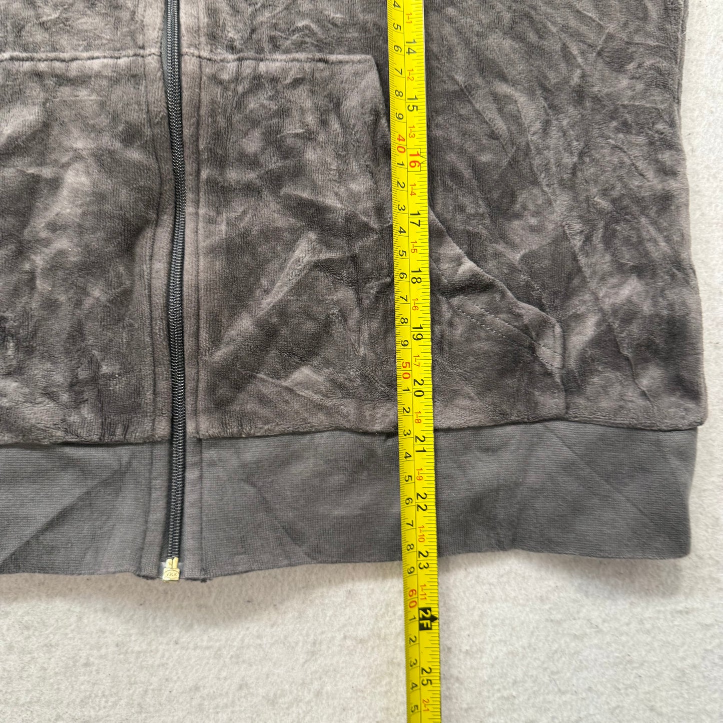 Juicy Couture Women's Charcoal Velour Zip-Up Hoodie Pockets Graphic Logo Size L