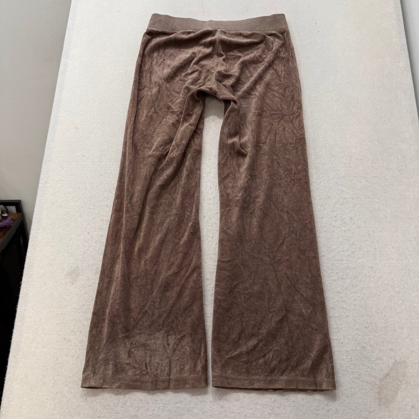 Vintage Juicy Couture Women's Camel Velour Flared Wide Leg Track Pant Y2K Size S