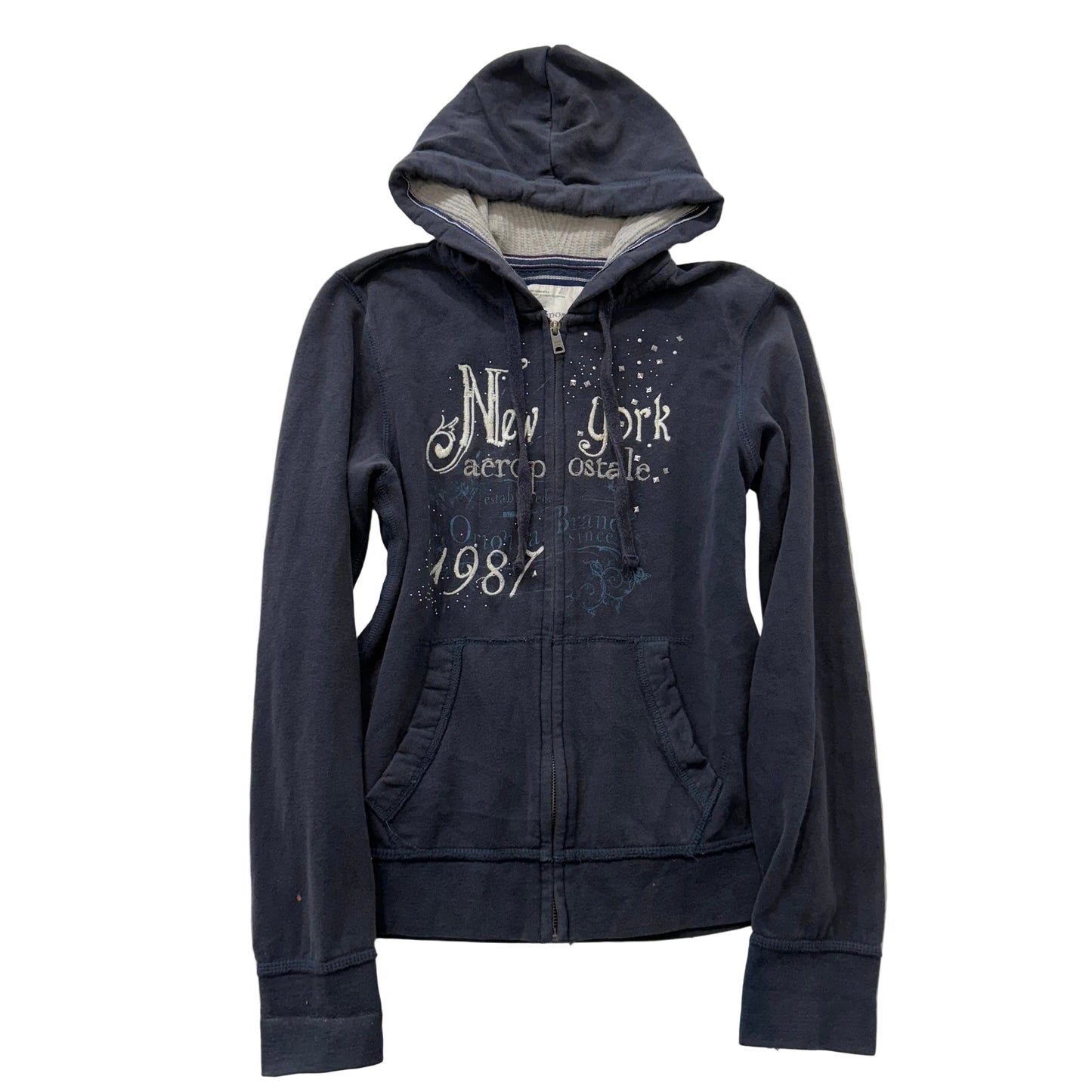 Aeropostale Women NavyCotton Blend Zip Up Hoodie Long Sleeves Loungewear Size XL
