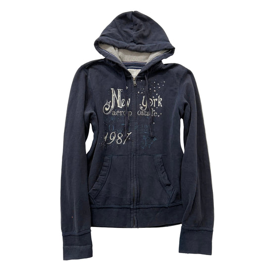 Aeropostale Women NavyCotton Blend Zip Up Hoodie Long Sleeves Loungewear Size XL