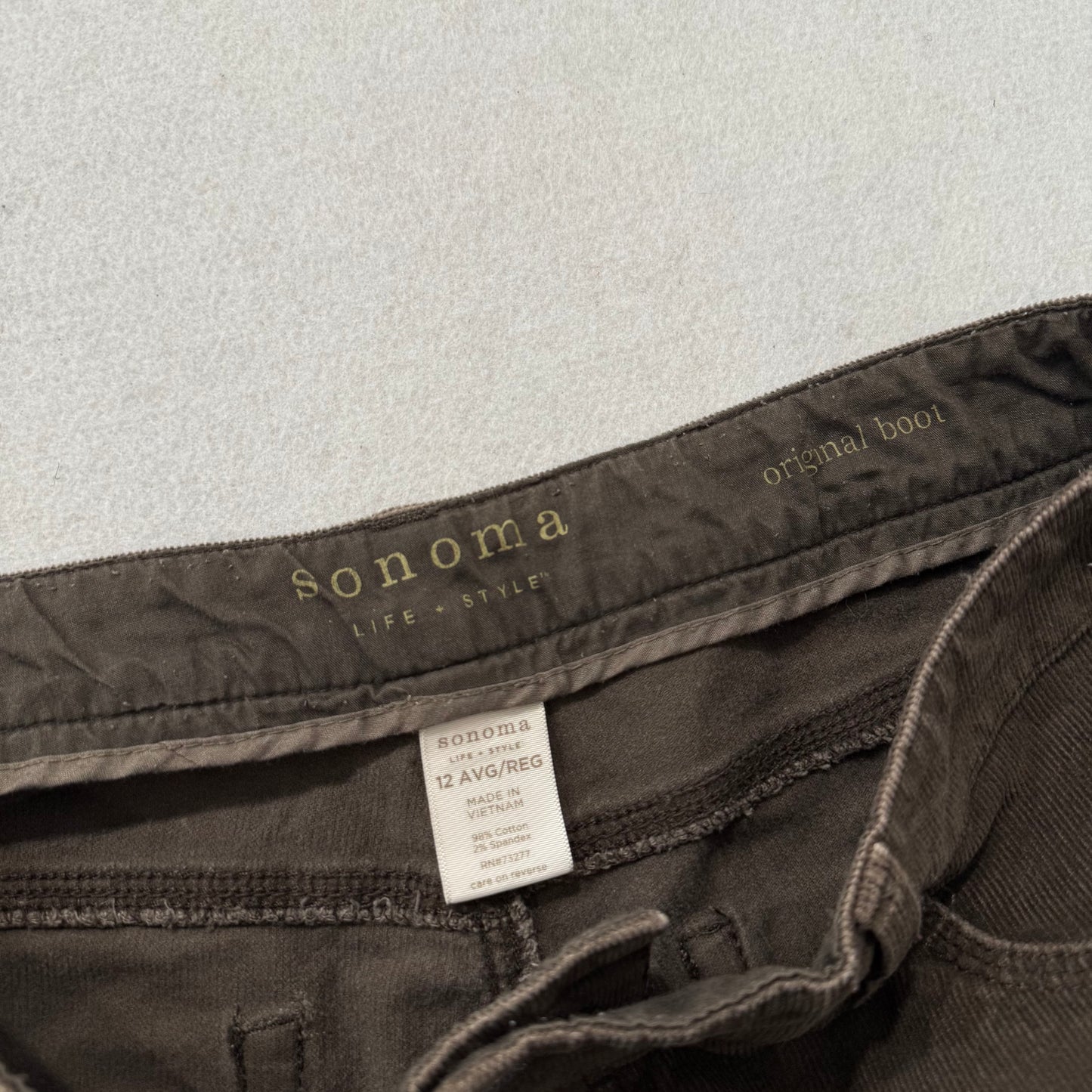 Sonoma Life + Style Women's Brown Corduroy Flared Boot Pants Low Rise Size 12