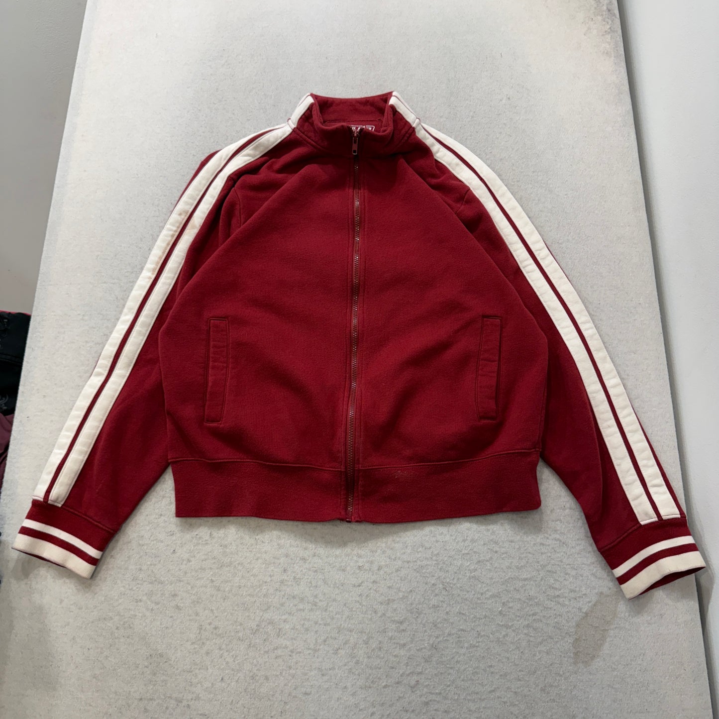 Urban Pipeline Men's Red Full Zip Fleece Track Jacket Sleeves Striped Size L