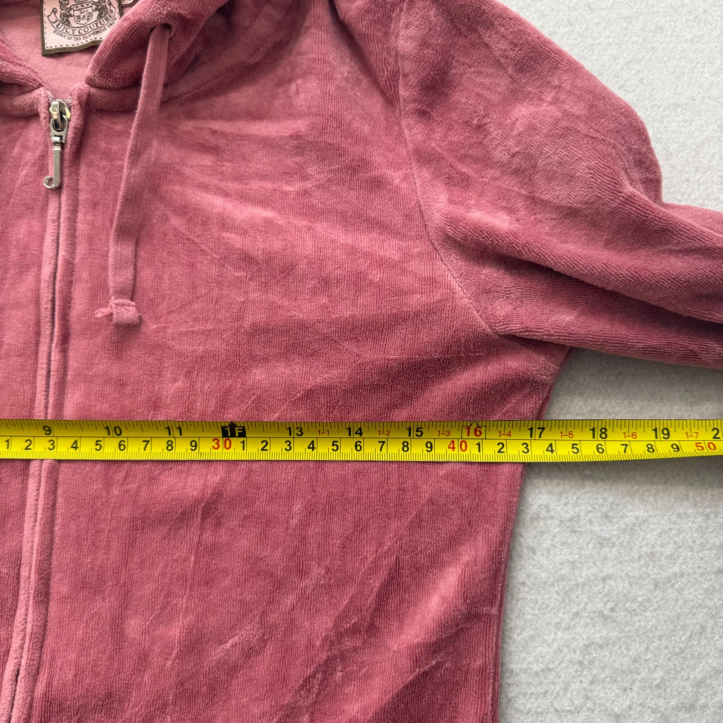 Vintage Juicy Couture Women's Dusty Rose Velour Zip-Up Hoodie Drawstring Size S