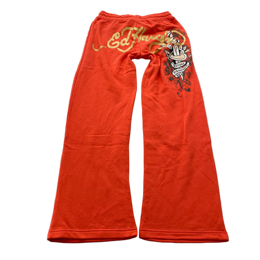 Ed Hardy Death Before Dishonor Dagger Graphic Women's Orange Track Pant Size XS