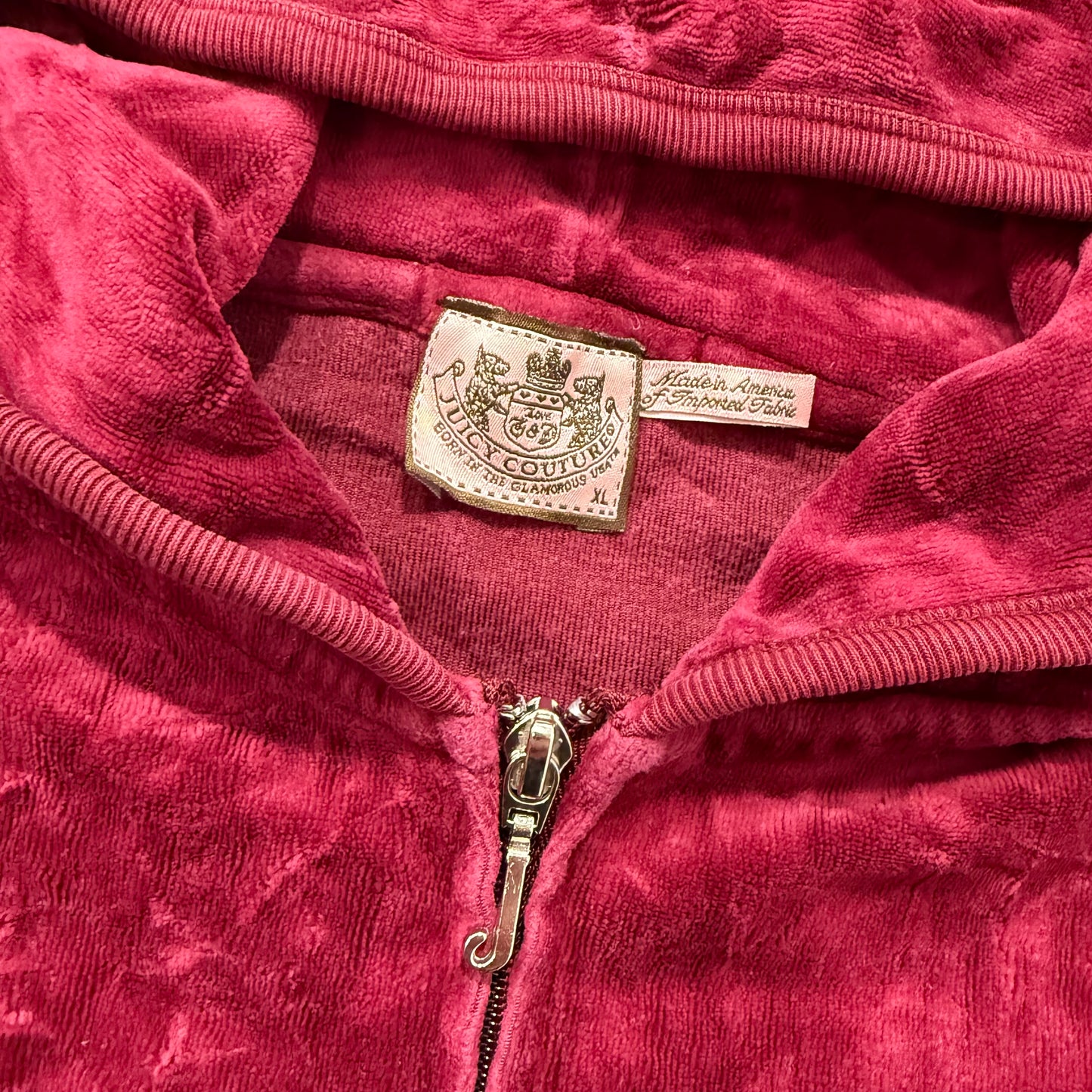 Juicy Couture Women's Maroon Velour Full Zip Hoodie Graphic Logo Preppy Size XL