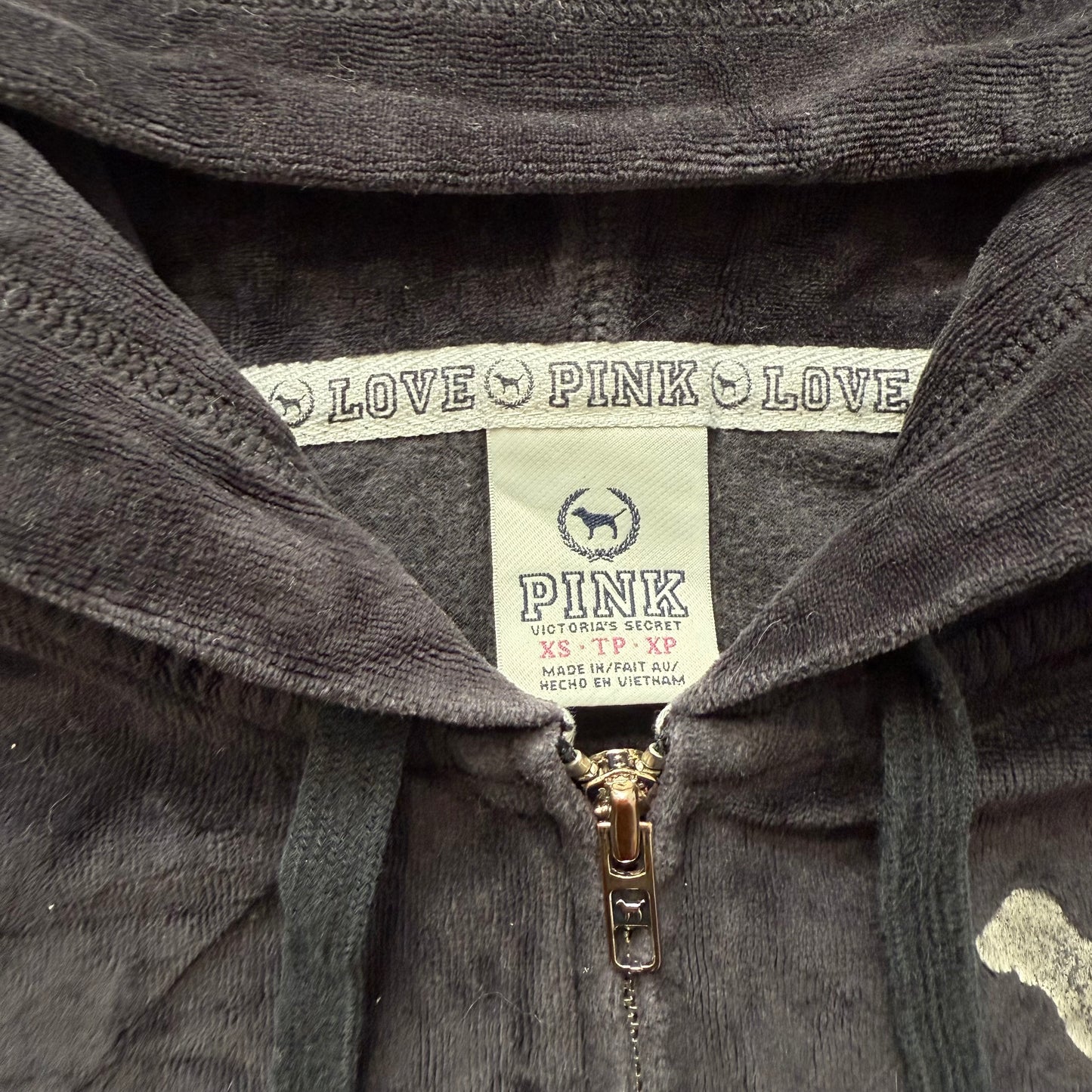 Victoria's Secret PINK Women's Black Velour Hoodie Silver Sequin Logo Size XS