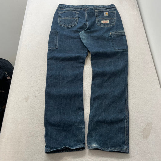 Carhartt Men Blue Denim Flame Resistant Rugged Flex Jeans Relaxed Fit Size 38x34
