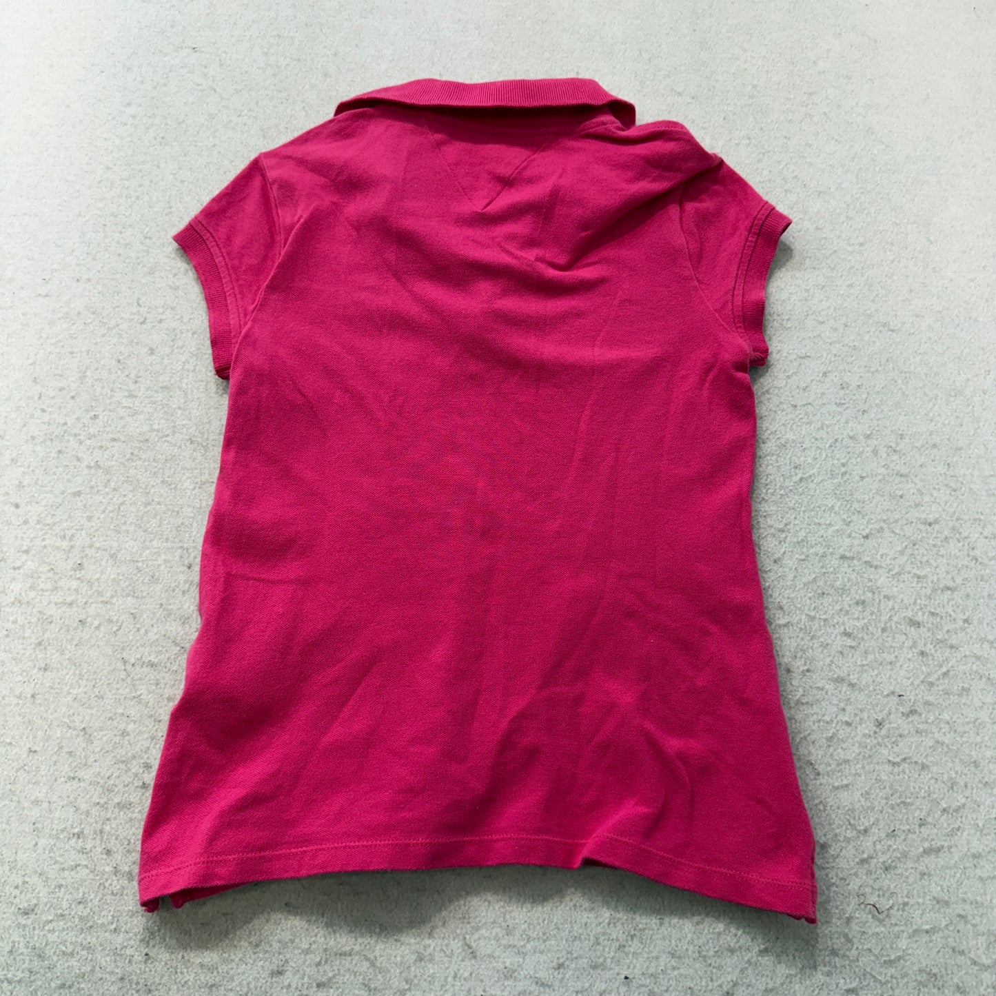 Tommy Hilfiger Girl's Hot Pink Short Sleeve Polo Shirt Classic Logo Y2K Size M