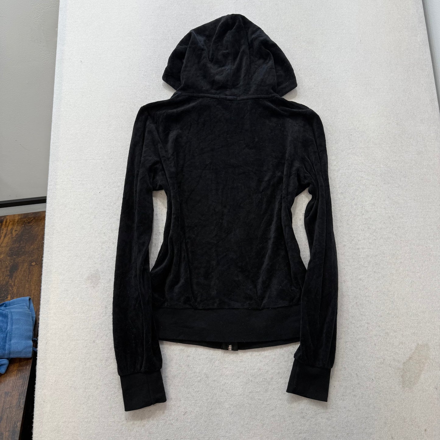 Juicy Couture Womens Solid Black Velour Full Zip Hoodie Loungewear Preppy Size M