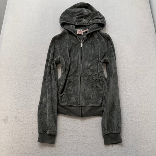 Juicy Couture Women's Dark Gray Velour Full Zip Hoodie Scottie Dog Logo Size M