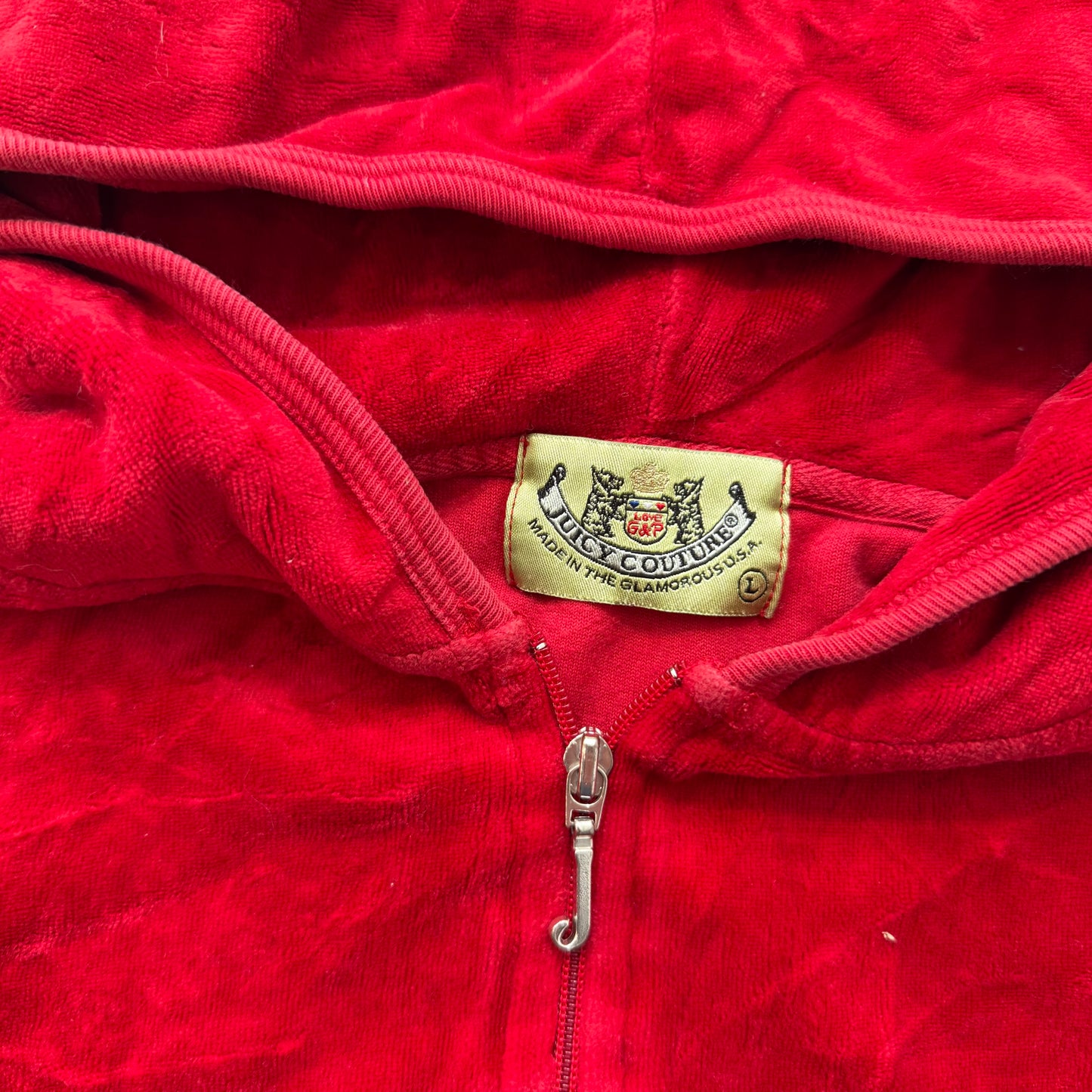 2003 Vtg Juicy Couture Women's Red Velour Tracksuit Set Hoodie & Pant Size L/XL