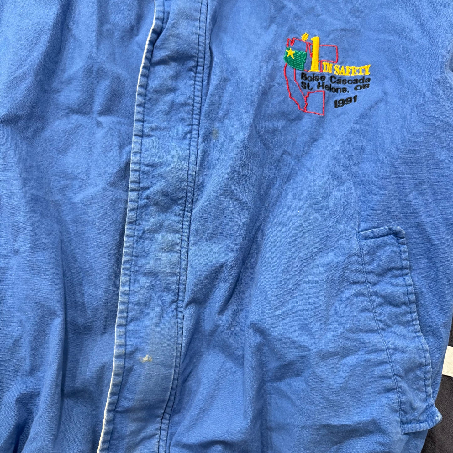 Ownco Men's Royal Blue Full Zip Bomber Jacket Embroidered Logo Workwear Size L