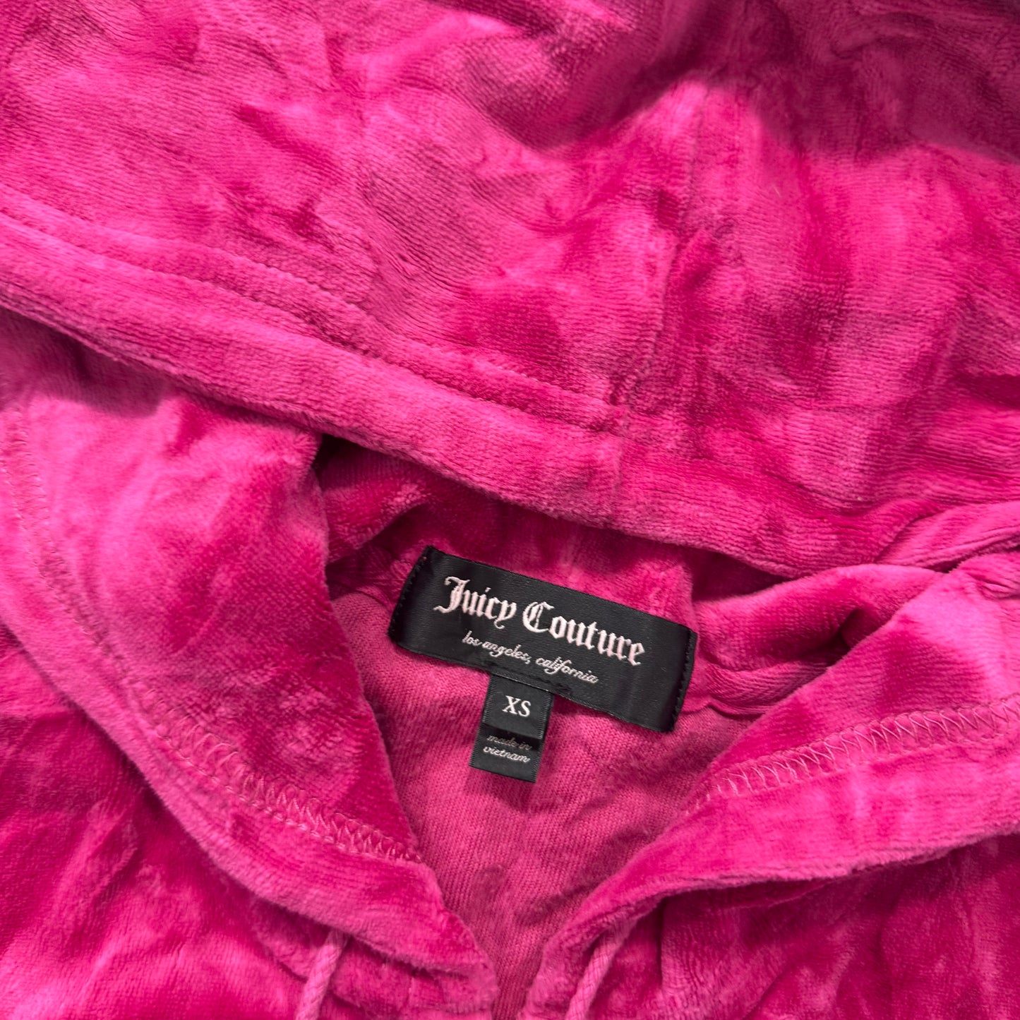 Juicy Couture Women Hot Pink Velour Zip Up Hoodie Split Kangaroo Pockets Size XS