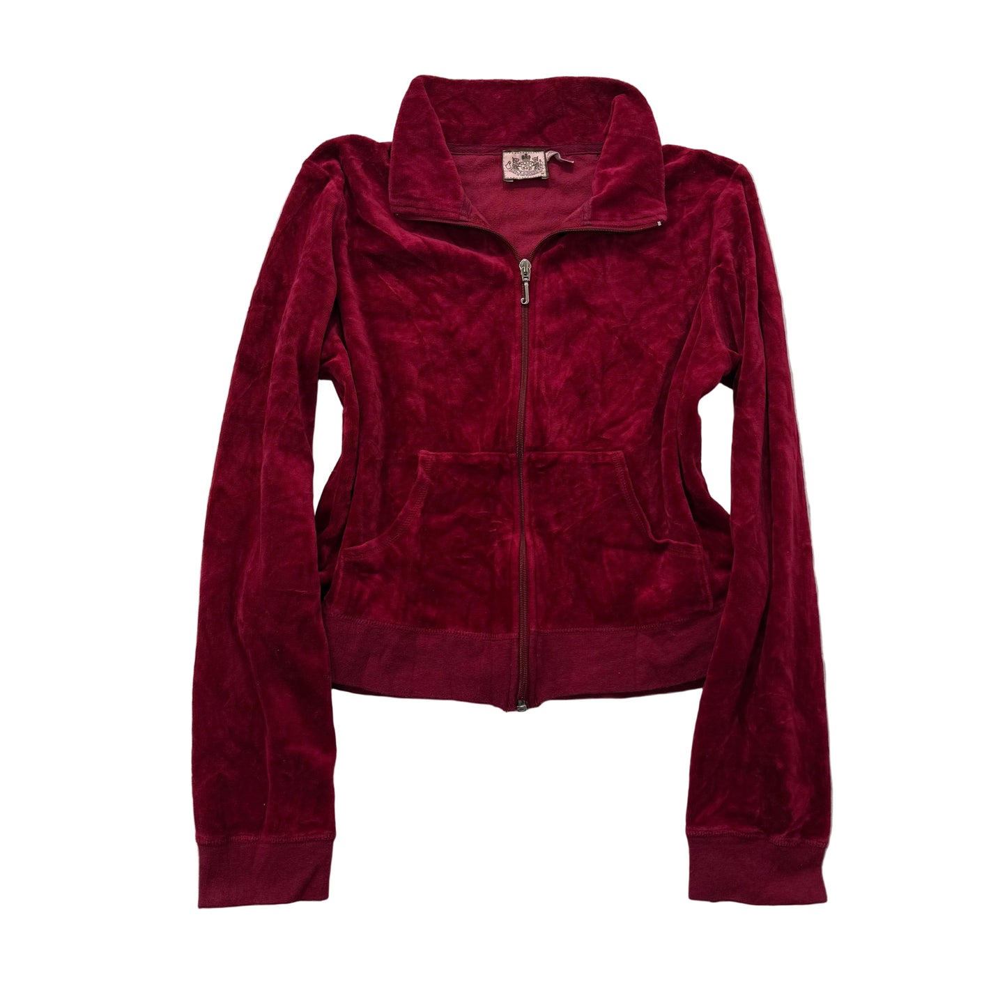 Juicy Couture Women's Maroon Velour Zip Up Cropped Track Jacket Preppy Size M